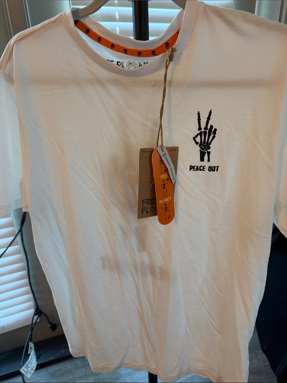 Free Planet White Graphic 'Peace Out' Short Sleeve Tee with Orange Trim